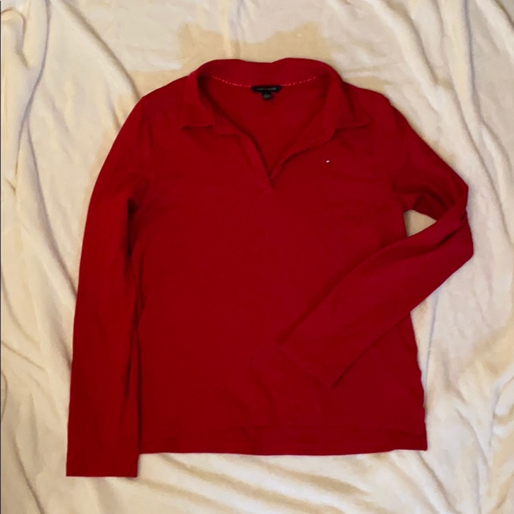 2/$24 Red Tommy Hilfiger long-sleeved polo shirt